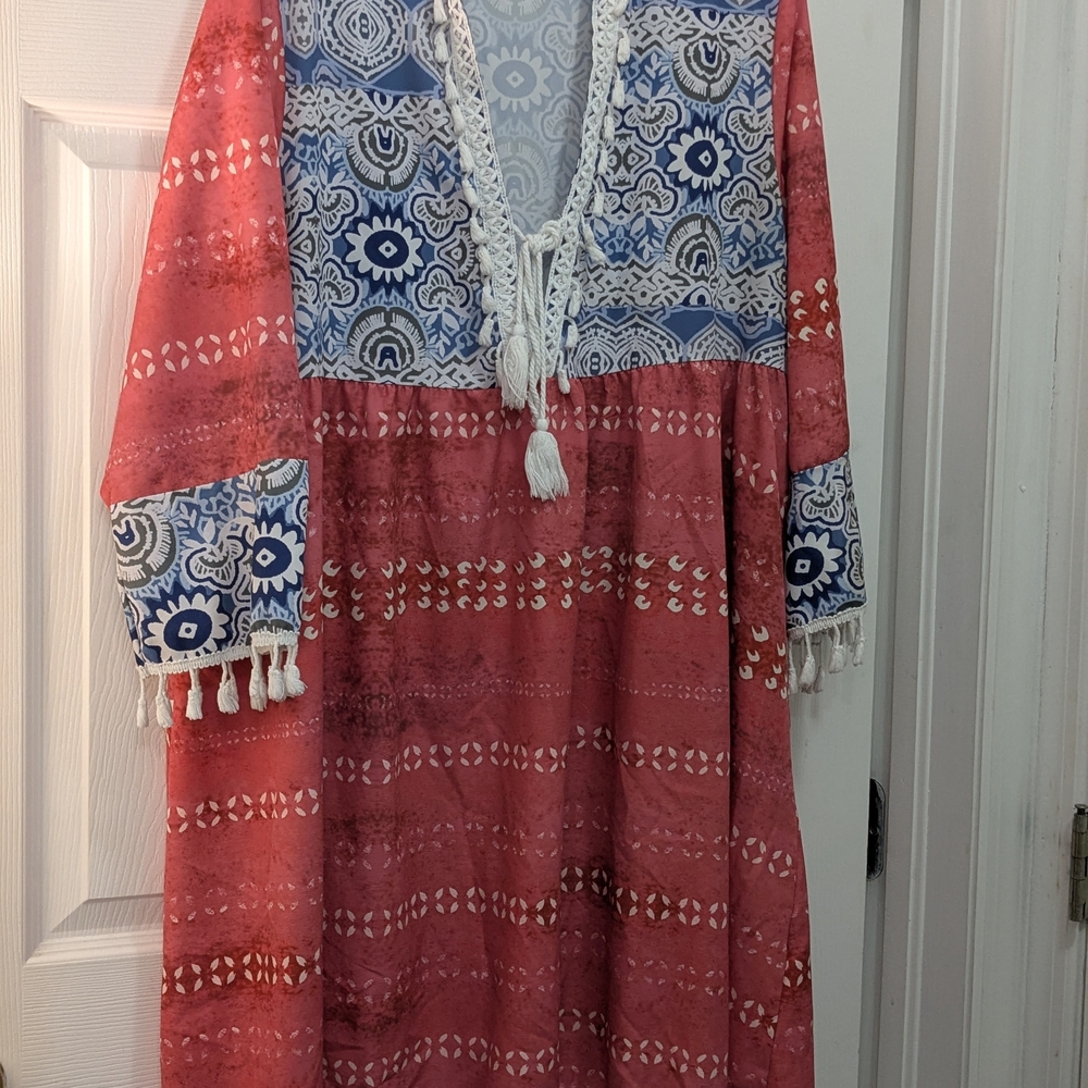 Bohemian Red and Blue Patterned Dress